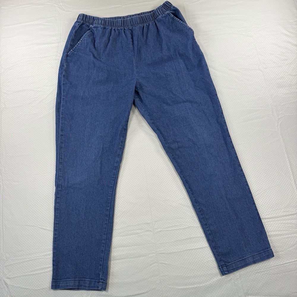 American Sweetheart Womens Large Elastic Waist Pull On Denim Jeans Straight Leg